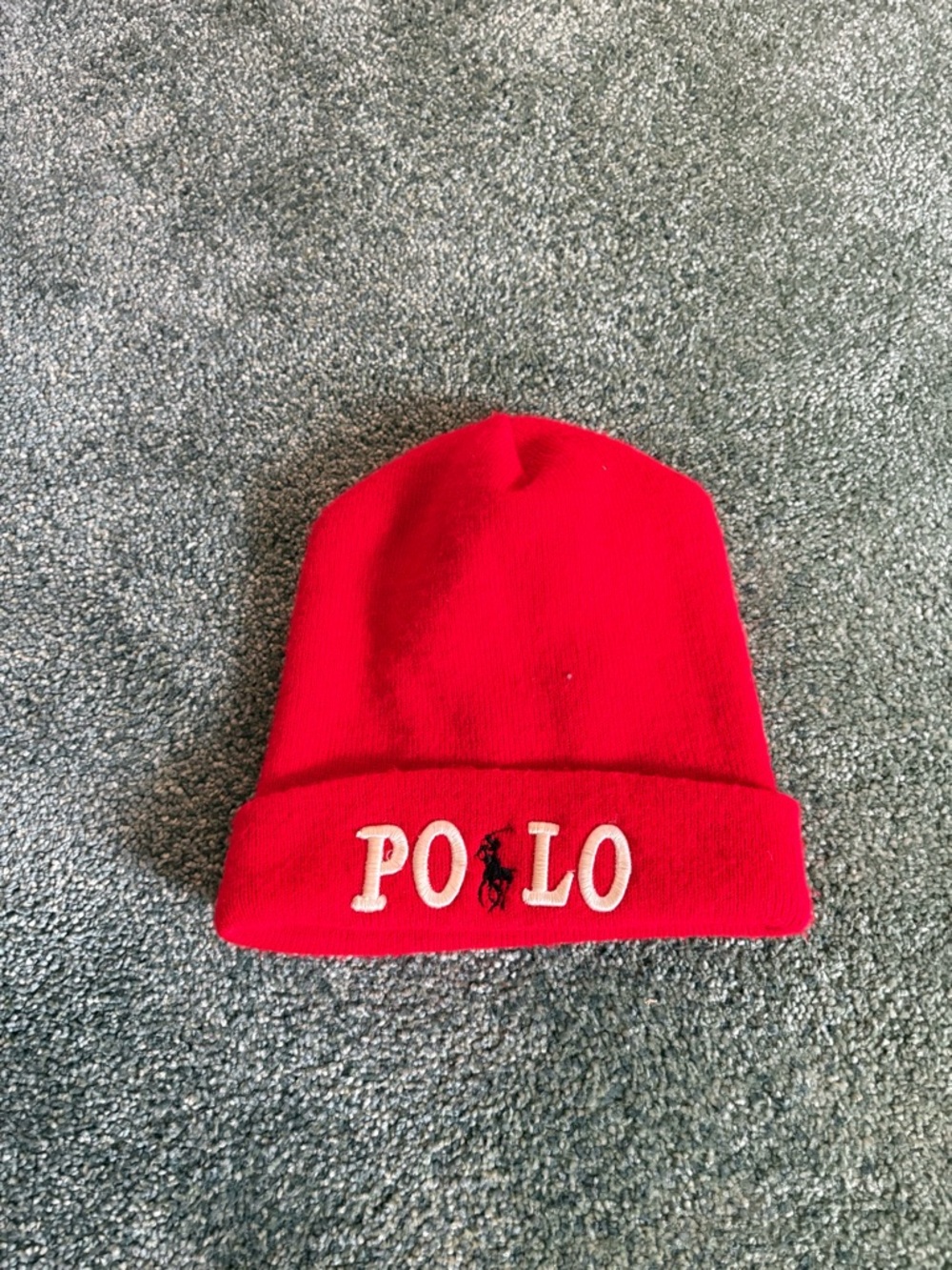 Polo by Ralph Lauren Red Knit Cuffed Beanie with Embroidered Polo Logo